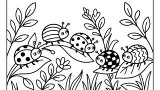 てんとう虫たちと草花の塗り絵